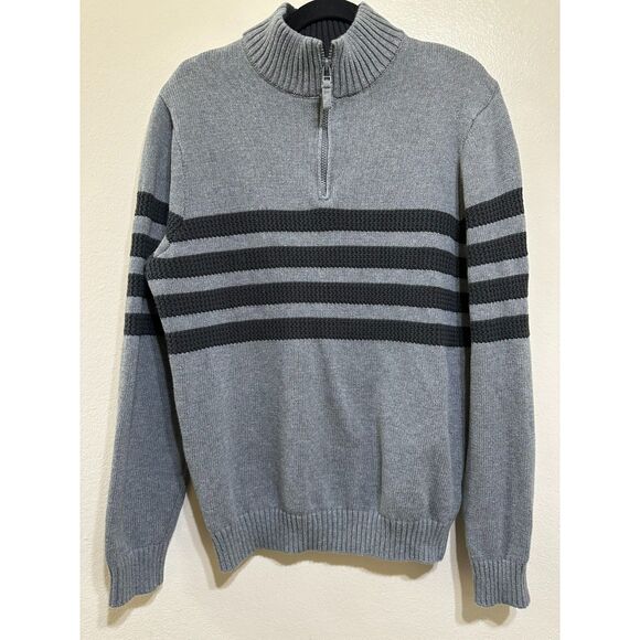 Tahari Men's 1/4 Zip Pullover Cotton Sweater Size L Textured Stripes - Picture 1 of 4